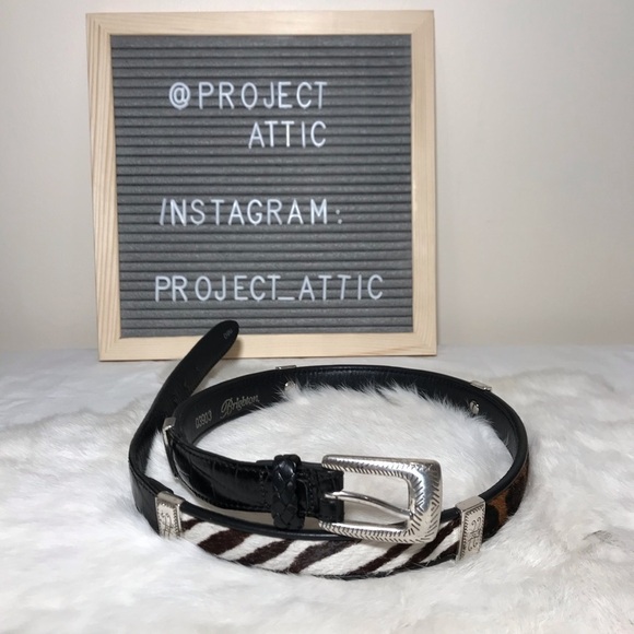 Vintage Brighton Leather and Pony Hair Animal Print Belt Sz M-30 BRIGHTON M 30 - Black Leather Belt W/ Animal Print & Silver  main image 4